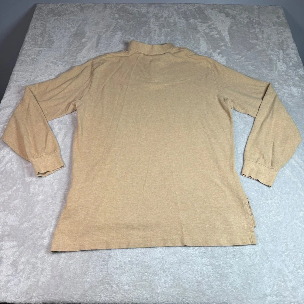 Polo Ralph Lauren Mens Long Sleeve Pique Polo Shirt Tan Beige Size Large